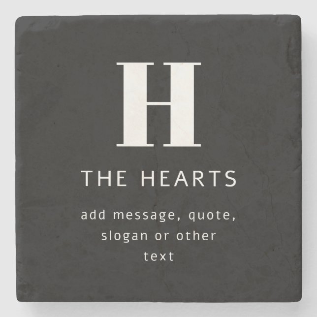 Editable Modern Monogram Name & Message | Black Stone Coaster (Front)