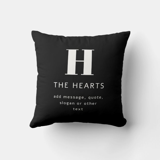 Editable Modern Monogram Name & Message | Black Throw Pillow (Back)
