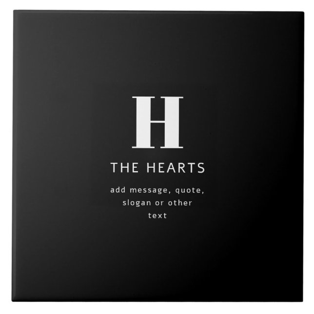 Editable Modern Monogram Name & Message | Black Tile (Front)
