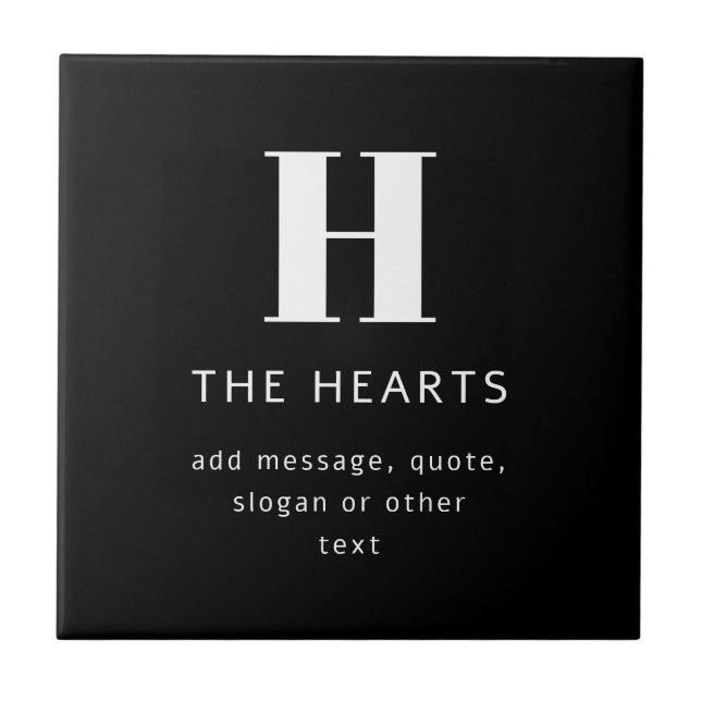 Editable Modern Monogram Name & Message | Black Tile (Front)