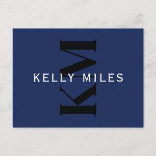 Editable Modern Name Navy Blue Black White Postcard