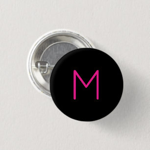 Editable Modern Pink & Black Monogram 1 Inch Round Button
