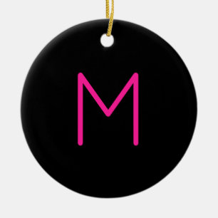 Editable Modern Pink & Black Monogram Ceramic Ornament