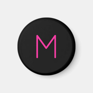 Editable Modern Pink & Black Monogram Magnet