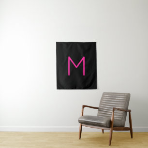 Editable Modern Pink & Black Monogram Tapestry