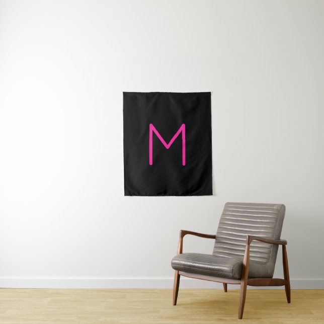 Editable Modern Pink & Black Monogram Tapestry (In Situ)