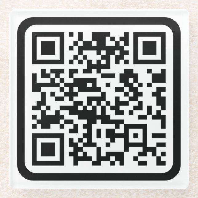 Editable Modern QR code | Black White or Any Colou Glass Coaster (Front)