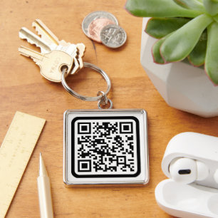 Editable Modern QR code   Black White or Any Colou Keychain