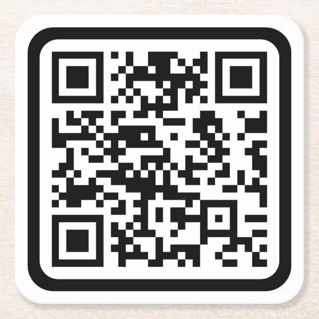 Editable Modern QR code | Black White or Any Colou Square Paper Coaster (Front)