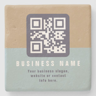 Editable Modern QR code Template Muted Colours Stone Coaster