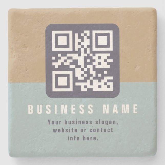 Editable Modern QR code Template | Muted Colours Stone Coaster (Front)