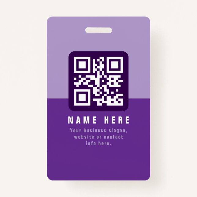 Editable Modern QR code Template | Purples Badge (Front)
