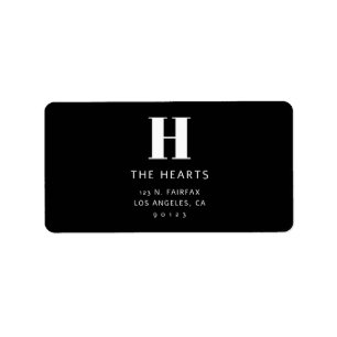 Editable Modern Return Address & Monogram   Black Label