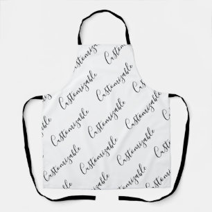 Editable Modern Scrip Text Pattern   Black & White Apron