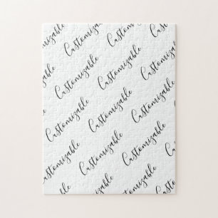 Editable Modern Scrip Text Pattern   Black & White Jigsaw Puzzle