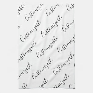 Editable Modern Scrip Text Pattern   Black & White Kitchen Towel