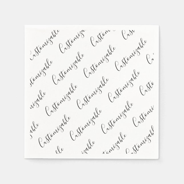 Editable Modern Scrip Text Pattern | Black & White Napkin (Front)