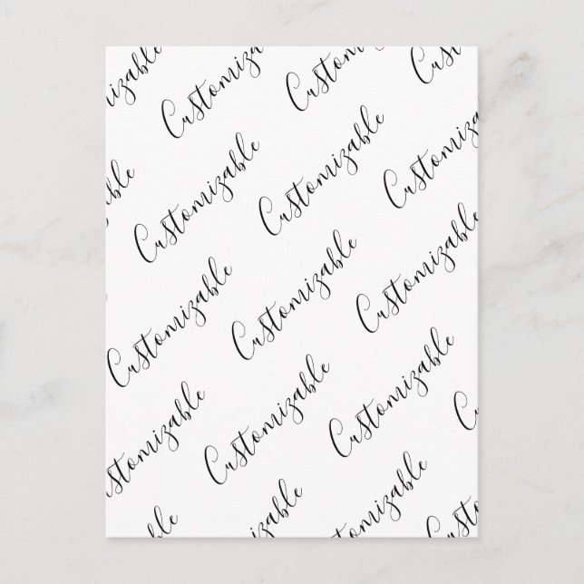 Editable Modern Scrip Text Pattern | Black & White Postcard (Front)