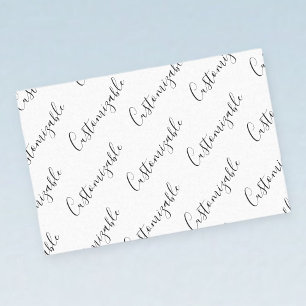 Editable Modern Scrip Text Pattern   Black & White Tissue Paper