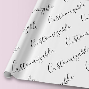 Editable Modern Scrip Text Pattern   Black & White Wrapping Paper