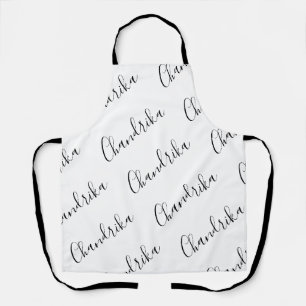 Editable Modern Script Black White Pattern Apron