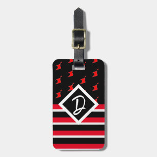 Editable - Monogram Initial Red White Black Luggage Tag