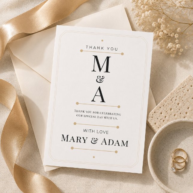 Editable Monogram Minimal Luxury Thank You Card (Elegant Monogram Thank You Card for a timeless luxury wedding celebration.)