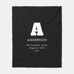 Editable Monogram Text   Black & White Fleece Blanket