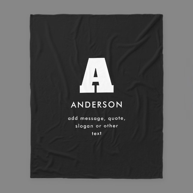Editable Monogram Text | Black & White Fleece Blanket (Creator Uploaded)