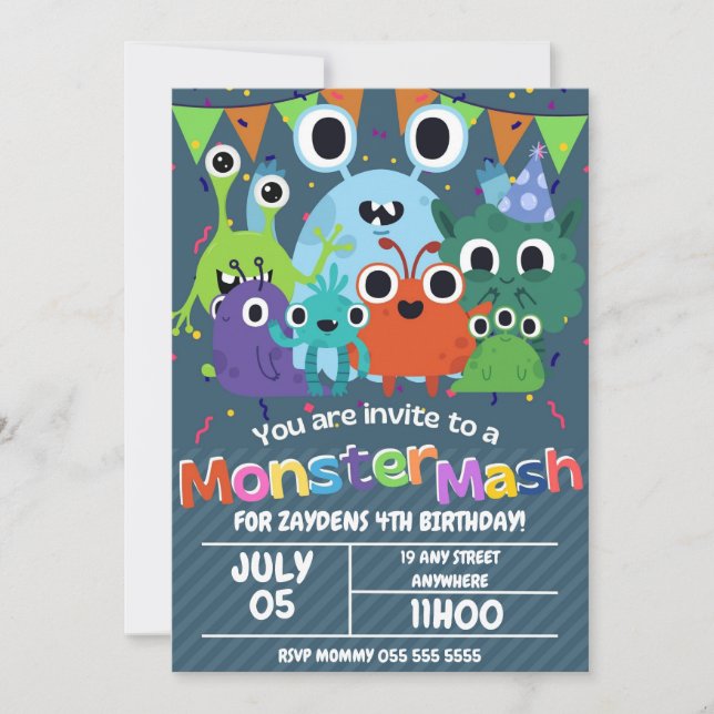 Editable Monster Birthday Party Invitation (Front)