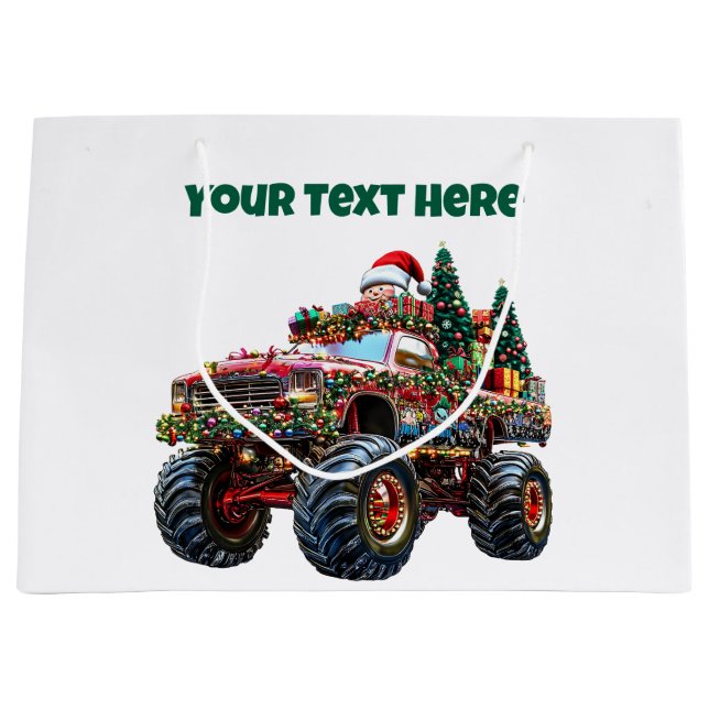 Editable Monster Truck Christmas Gift Bag (Front)