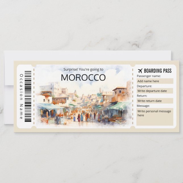 Editable Morocco Boarding Pass Plane ticket  Invitation (Front)