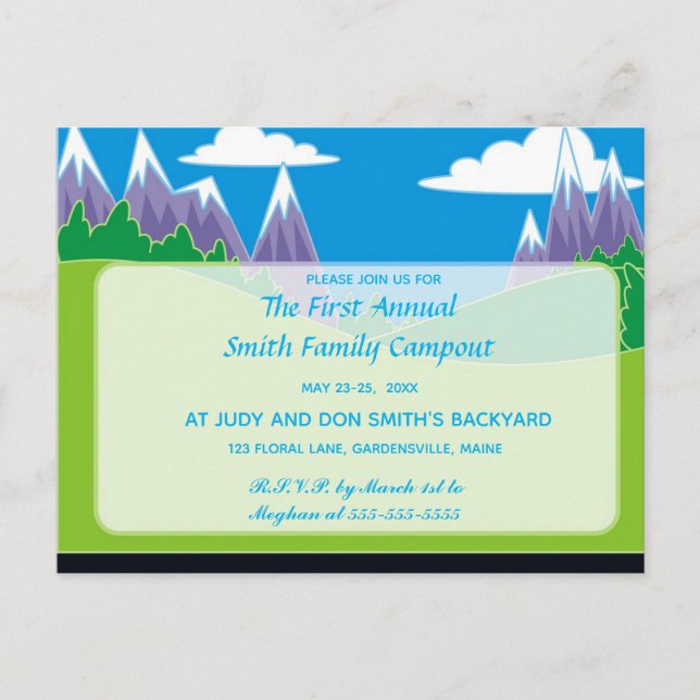 Editable Mountains and Park Campout Invitation (Front)