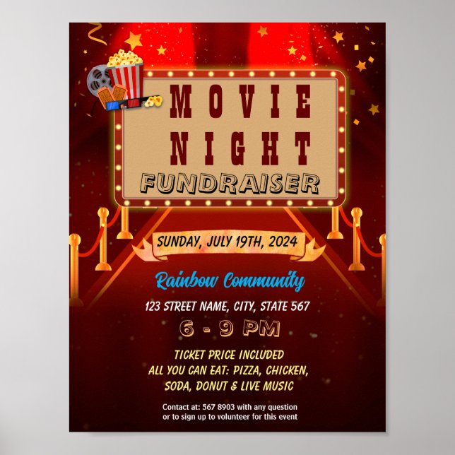 Editable movie night fundraiser flyer poster (Front)
