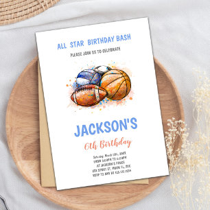 Editable Multi-Sport Party Invite for Boys