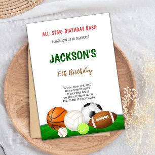 Editable Multi-Sport Party Invite for Boys
