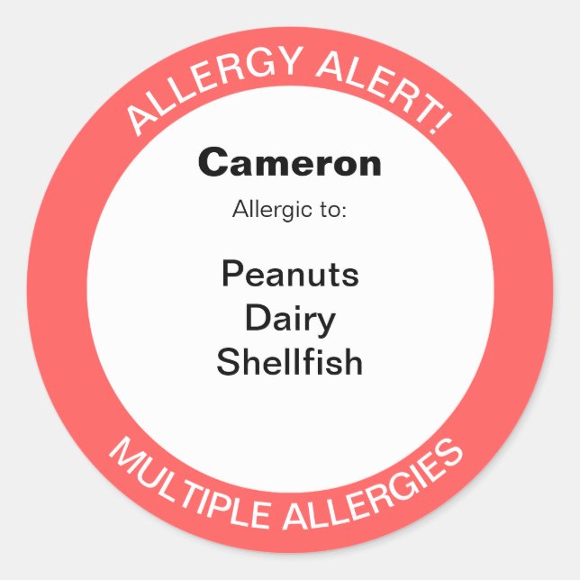 Editable Multiple Food Allergies Alert Classic Round Sticker (Front)