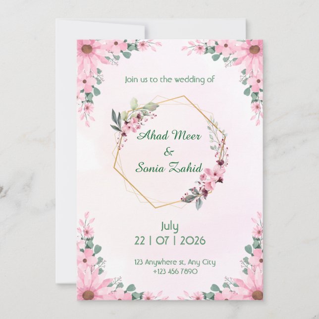 Editable Muslim wedding invitation Floral  (Devant)