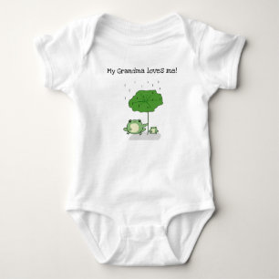 Editable My Grandma Loves Me Frogs in Rain Baby Bodysuit