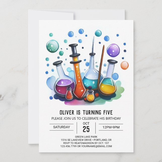 Editable Mystery Gear Scientist Birthday Invitation (Front)