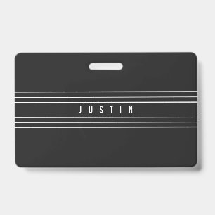 Editable Name & Geometric Stripes   Black & White Badge