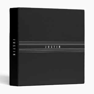 Editable Name & Geometric Stripes   Black & White Binder