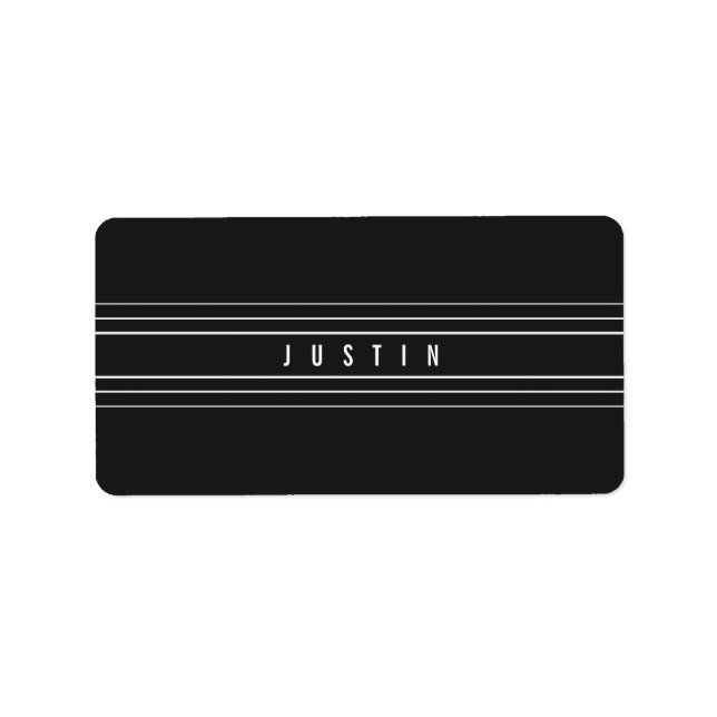Editable Name & Geometric Stripes | Black & White Label (Front)
