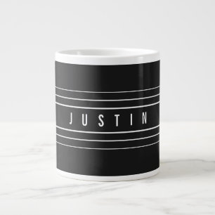 Editable Name & Geometric Stripes Black & White Large Coffee Mug
