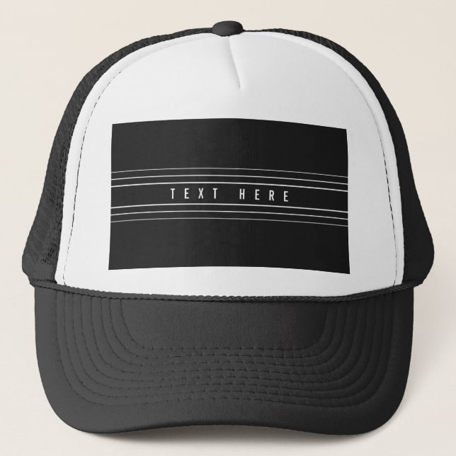 Editable Name & Geometric Stripes | Black & White Trucker Hat (Front)