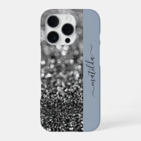EDITABLE name Glitter Bokeh graphite & dusty blue