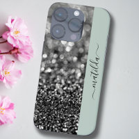 EDITABLE name Glitter Bokeh graphite & sage green