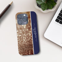 EDITABLE name Glitter Bokeh rose gold & rich blue