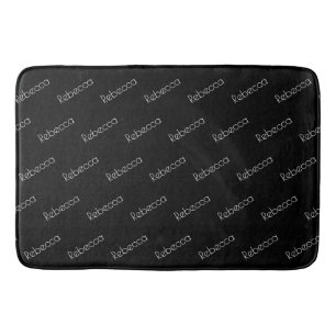 Editable Name   Modern White Typeface on Black Bath Mat