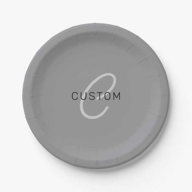 Editable Name or Greeting | Black & Dark Grey Paper Plate (Front)